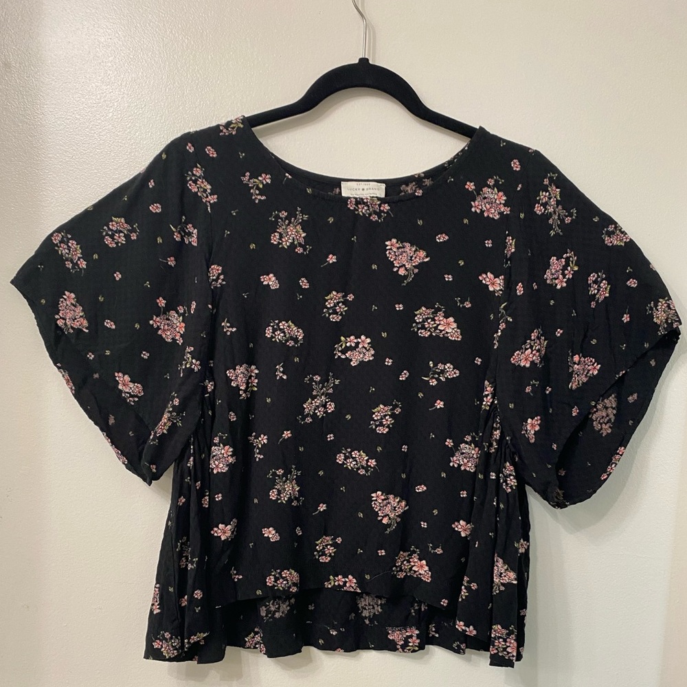 Lucky‎ Brand Black and Pink Floral Blouse